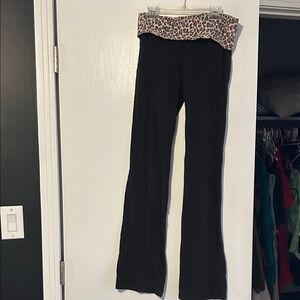 PINK Victoria's Secret Black Flare Pants with Leopard fold over waistband